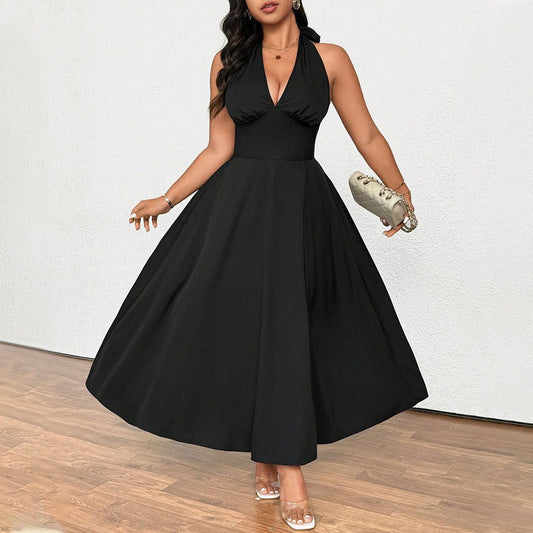 Plus Size Women Clothing French Socialite Dress Summer V neck Cocktail Dress - TayDiane