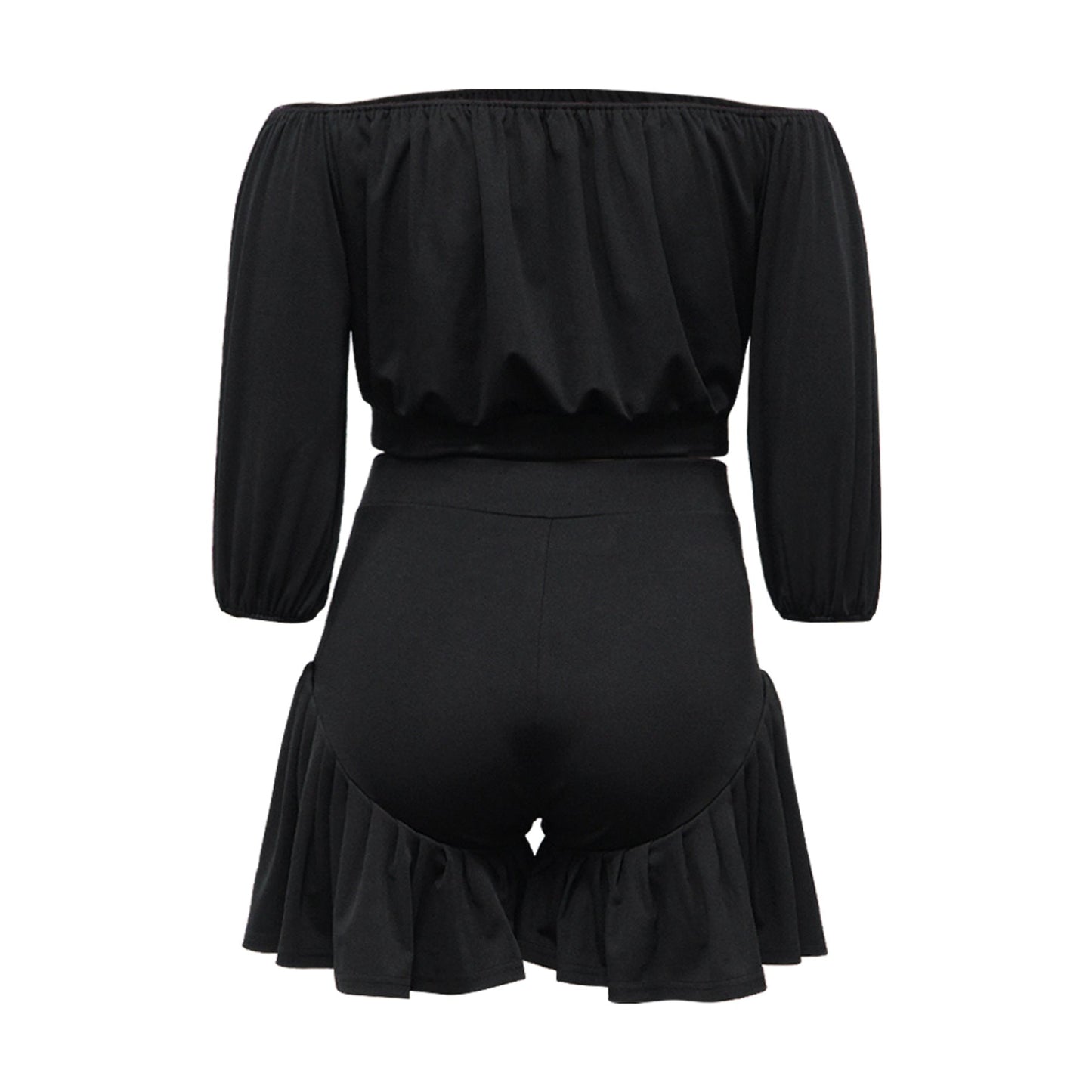 plus Size Women Clothing Pleated off Neck Fluffy Waist Trimming Casual Two Piece Sets - Taydiane