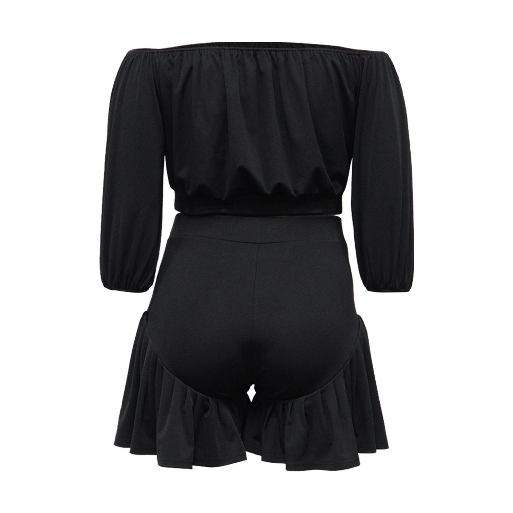 plus Size Women Clothing Pleated off Neck Fluffy Waist Trimming Casual Two Piece Sets - Taydiane