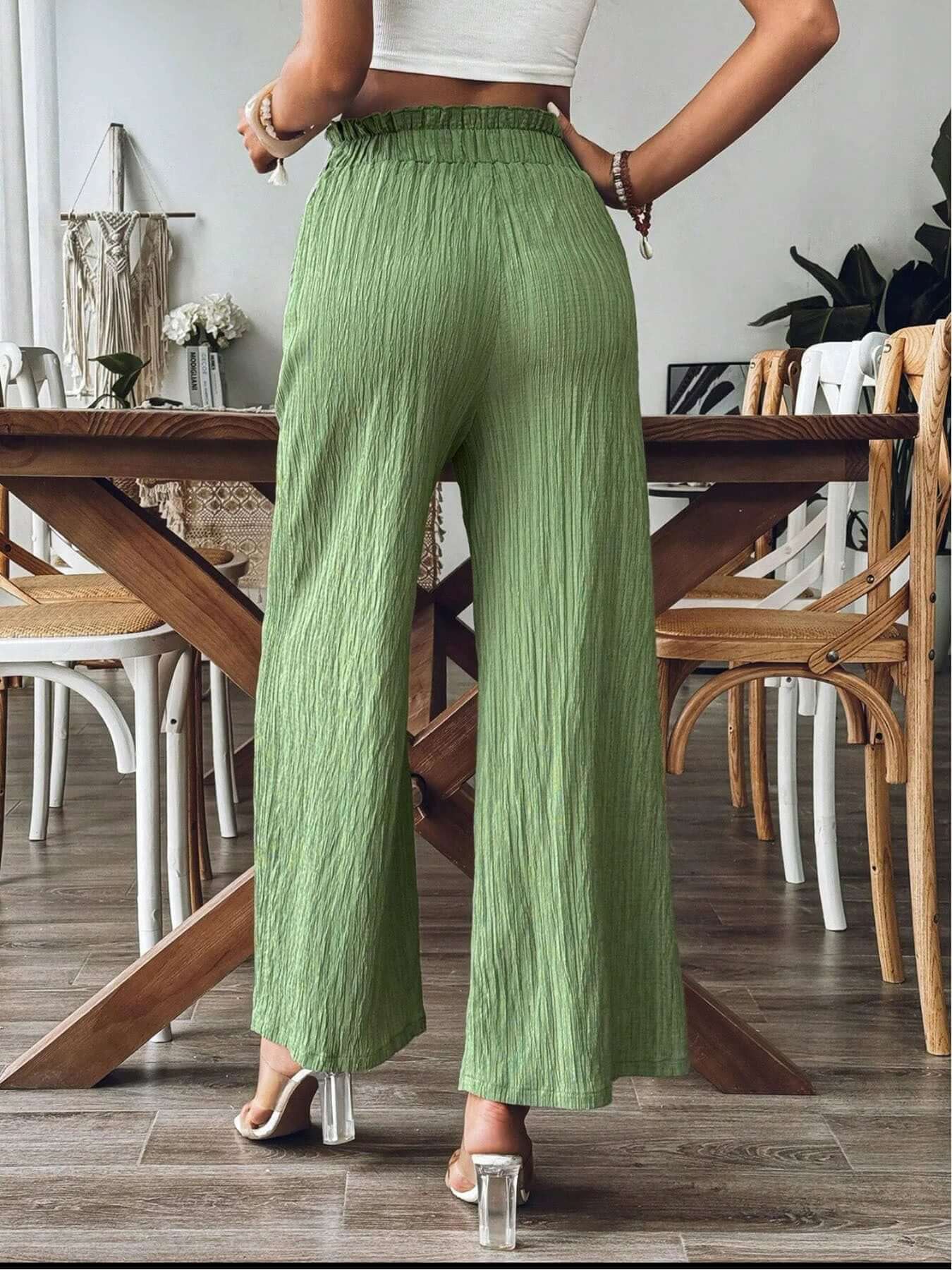 Pocketed Elastic Waist Wide Leg Pants - TayDiane