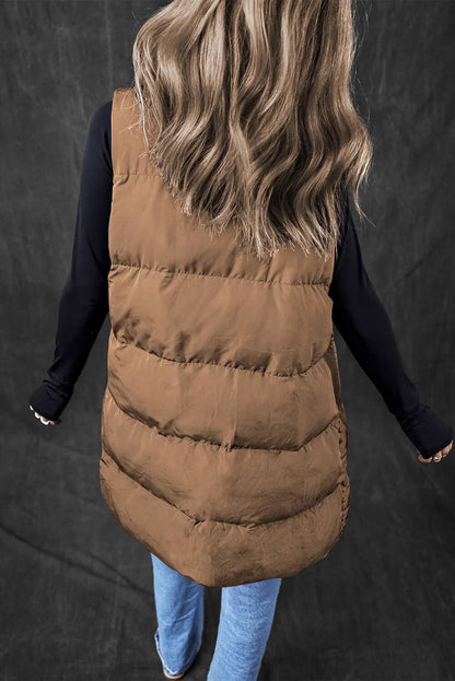 Pocketed Zip Up Vest Coat - TayDiane