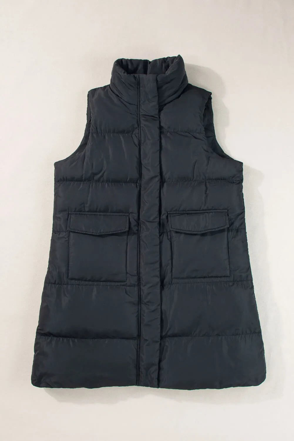 Pocketed Zip Up Vest Coat - TayDiane