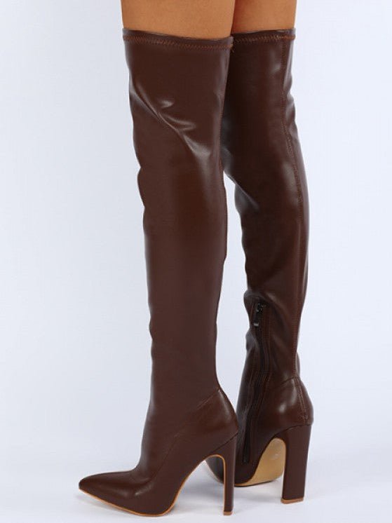 Pointed - Toe Over - the - Knee High Heel Boots - TayDiane