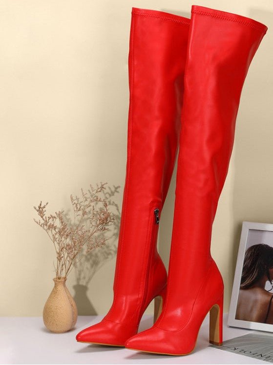 Pointed - Toe Over - the - Knee High Heel Boots - TayDiane