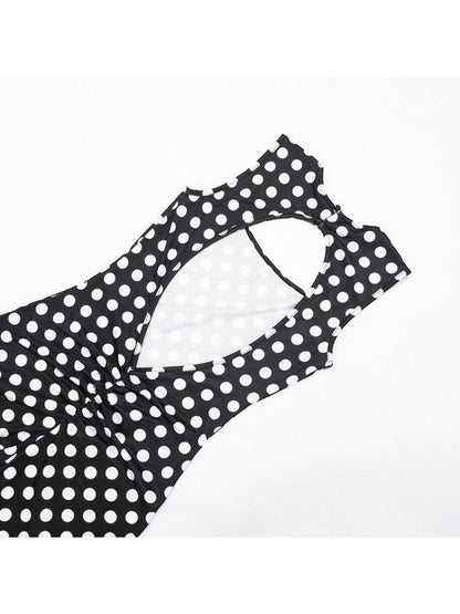 Polka Dot Backless Ruched Bodycon Jumpsuit - Taydiane