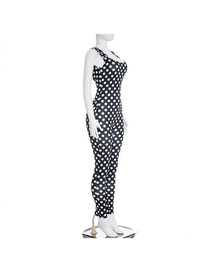 Polka Dot Backless Ruched Bodycon Jumpsuit - Taydiane