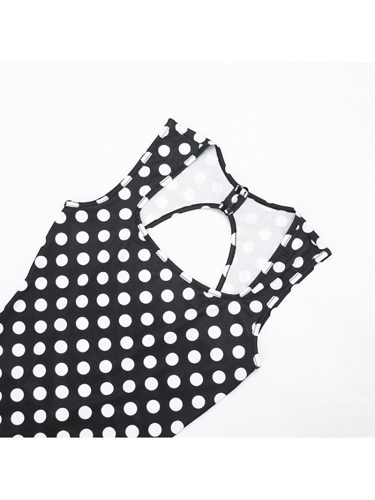Polka Dot Backless Ruched Bodycon Jumpsuit - Taydiane