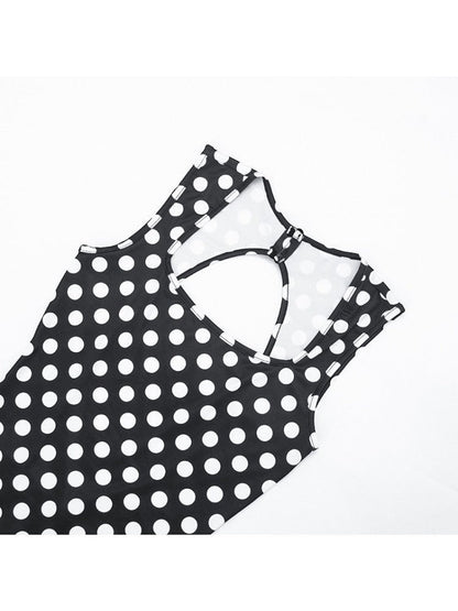 Polka Dot Backless Ruched Bodycon Jumpsuit - Taydiane