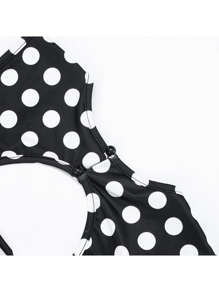 Polka Dot Backless Ruched Bodycon Jumpsuit - Taydiane