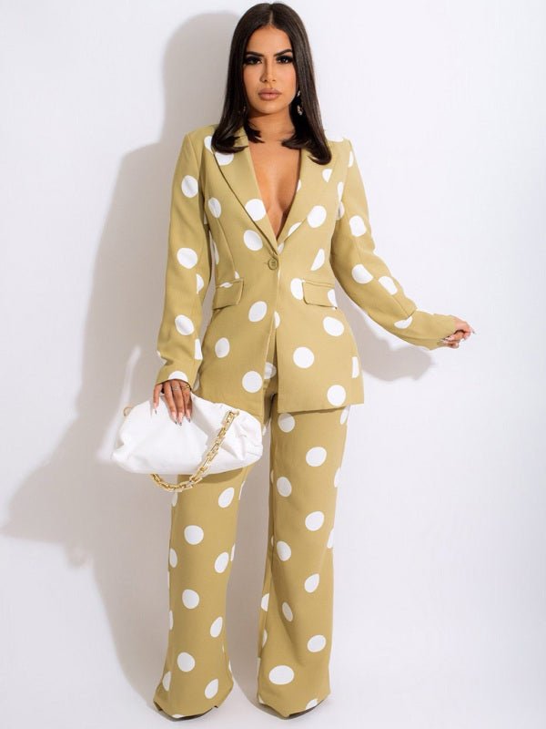 Polka Dot Blazer and Pants Suit Set - TayDiane