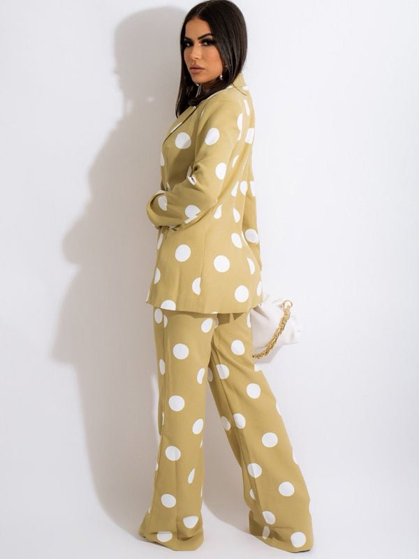 Polka Dot Blazer and Pants Suit Set - TayDiane