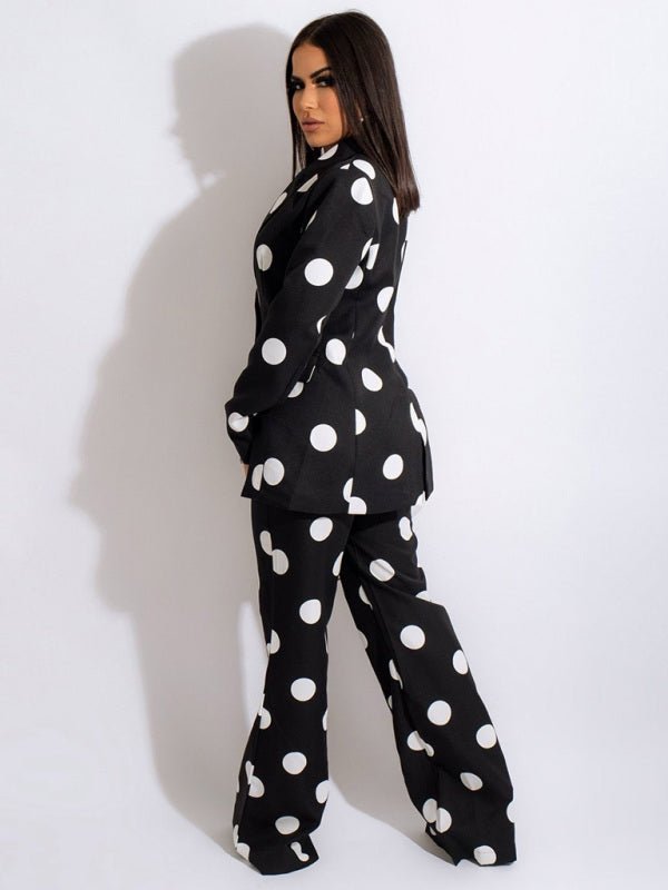 Polka Dot Blazer and Pants Suit Set - TayDiane