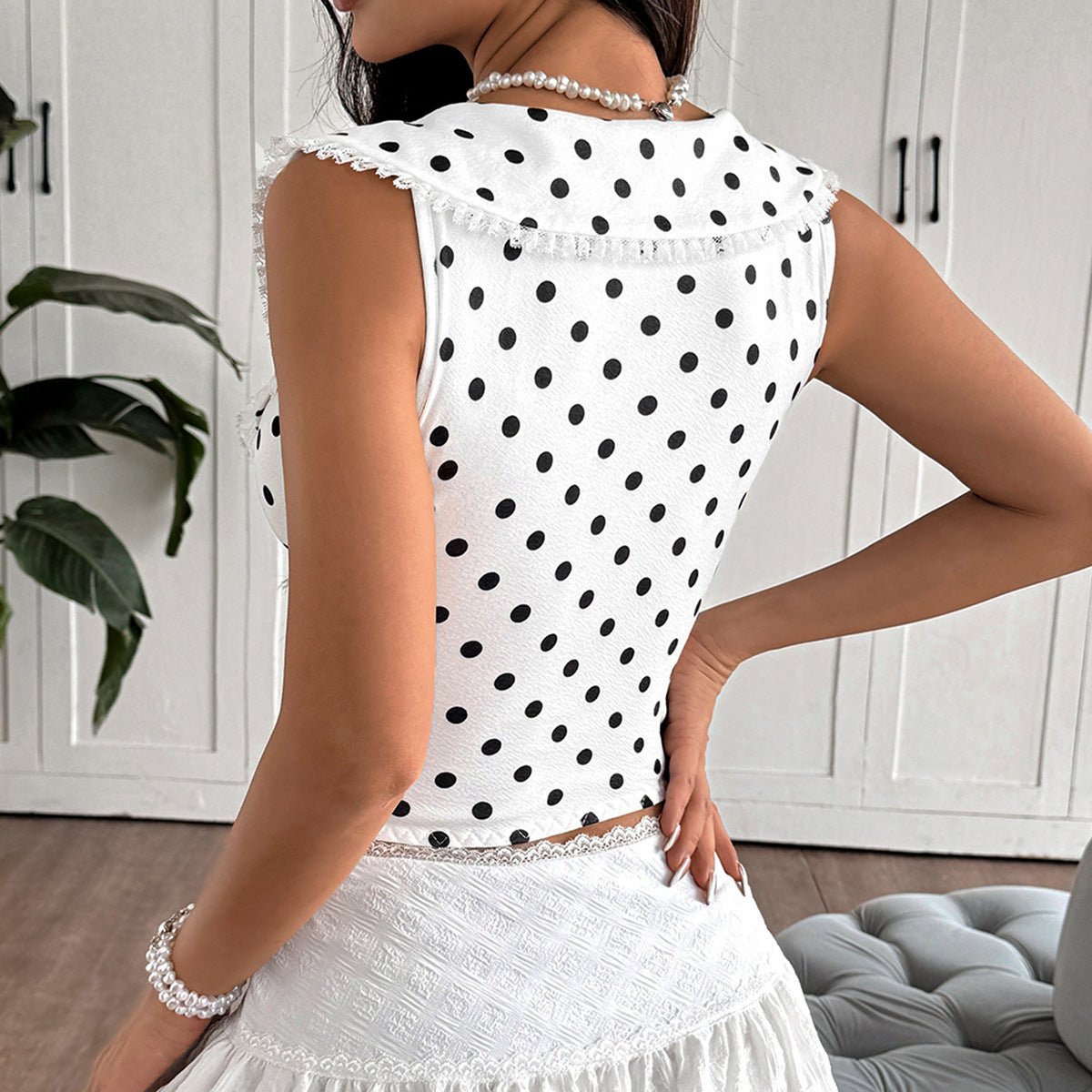 Polka Dot Bow Corset Tank Top - Taydiane