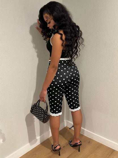 Polka Dot Capri Shorts Set - Taydiane
