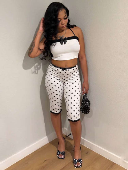 Polka Dot Capri Shorts Set - Taydiane