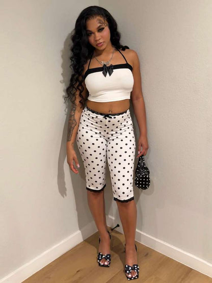 Polka Dot Capri Shorts Set - Taydiane