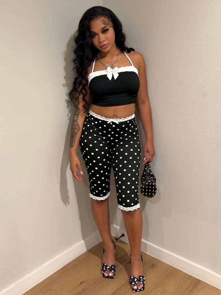 Polka Dot Capri Shorts Set - Taydiane