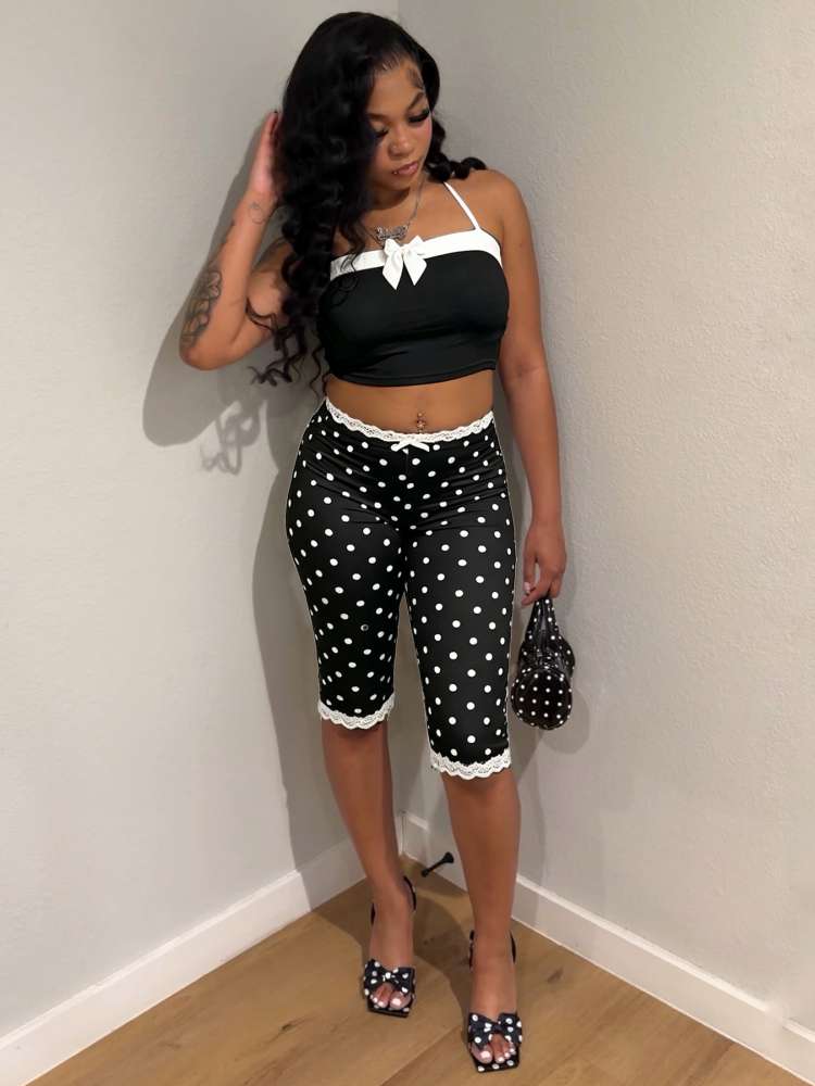 Polka Dot Capri Shorts Set - Taydiane