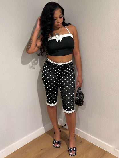 Polka Dot Capri Shorts Set - Taydiane