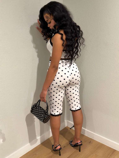 Polka Dot Capri Shorts Set - Taydiane