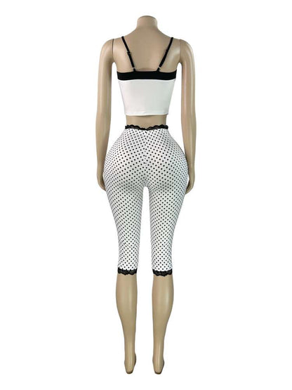 Polka Dot Capri Shorts Set - Taydiane