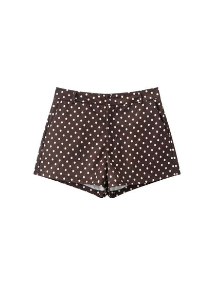 Polka Dot Zipper Jacket & Shorts Set - Taydiane