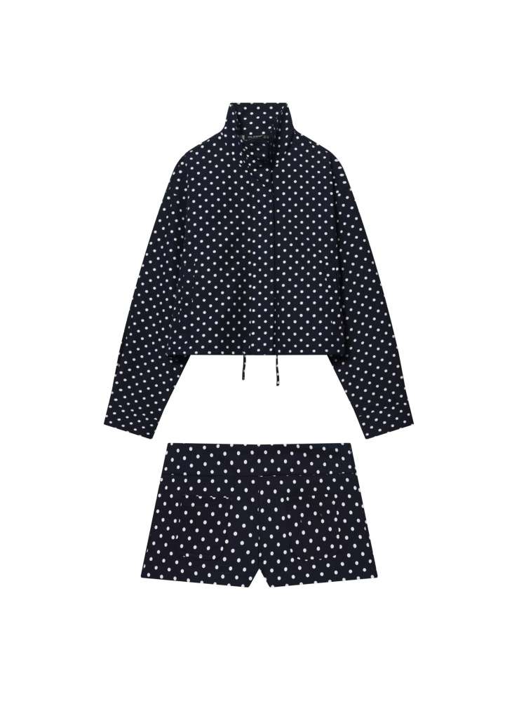 Polka Dot Zipper Jacket & Shorts Set - Taydiane