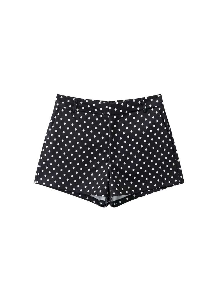 Polka Dot Zipper Jacket & Shorts Set - Taydiane