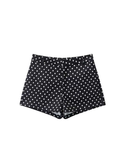 Polka Dot Zipper Jacket & Shorts Set - Taydiane