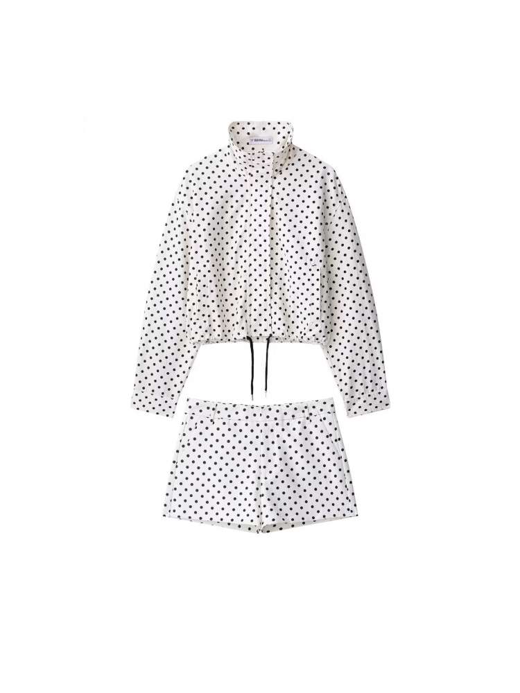 Polka Dot Zipper Jacket & Shorts Set - Taydiane