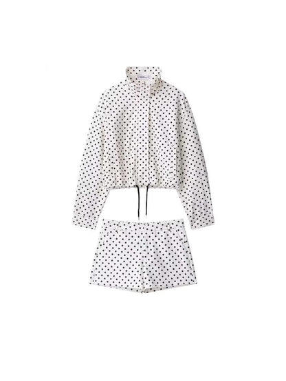 Polka Dot Zipper Jacket & Shorts Set - Taydiane