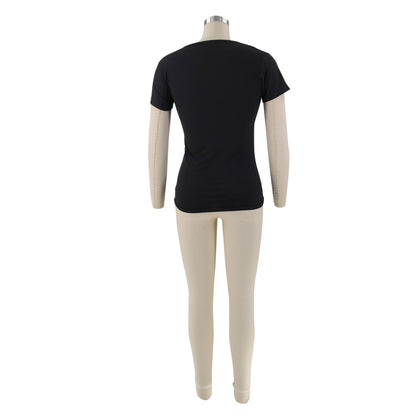 Print Round Neck Women Casual T-Shirt - TayDiane
