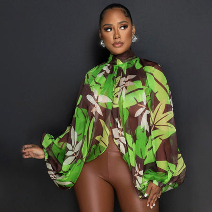 Printed Loose Long Sleeve Split Top - TayDiane