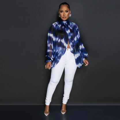 Printed Loose Long Sleeve Split Top - TayDiane