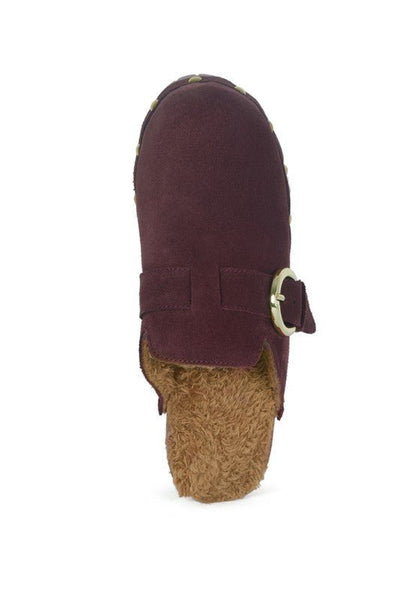 PRUNUS BUCKLED SUEDE ROUND TOE MULE CLOGS - TayDiane