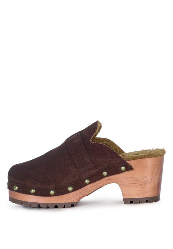 PRUNUS BUCKLED SUEDE ROUND TOE MULE CLOGS - TayDiane