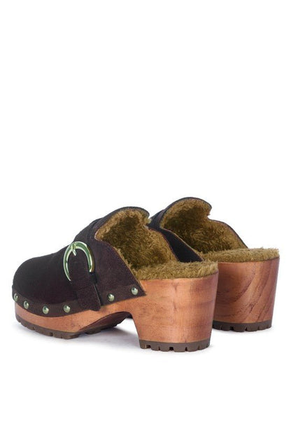 PRUNUS BUCKLED SUEDE ROUND TOE MULE CLOGS - TayDiane