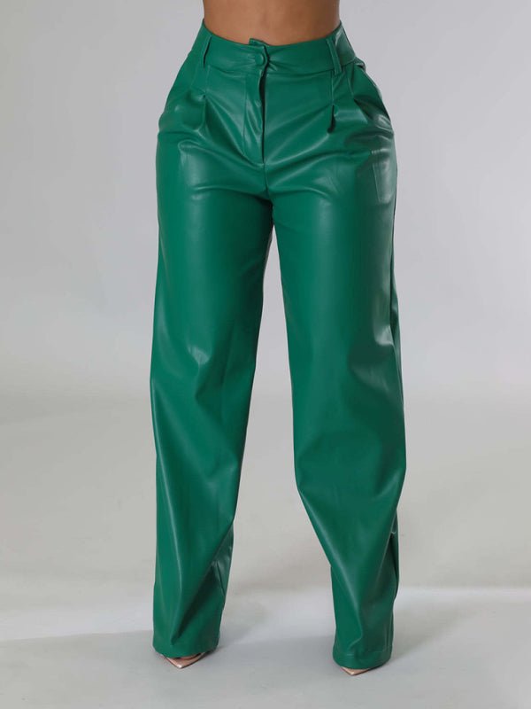 PU Leather Loose Wide - Leg Leather Pants - TayDiane