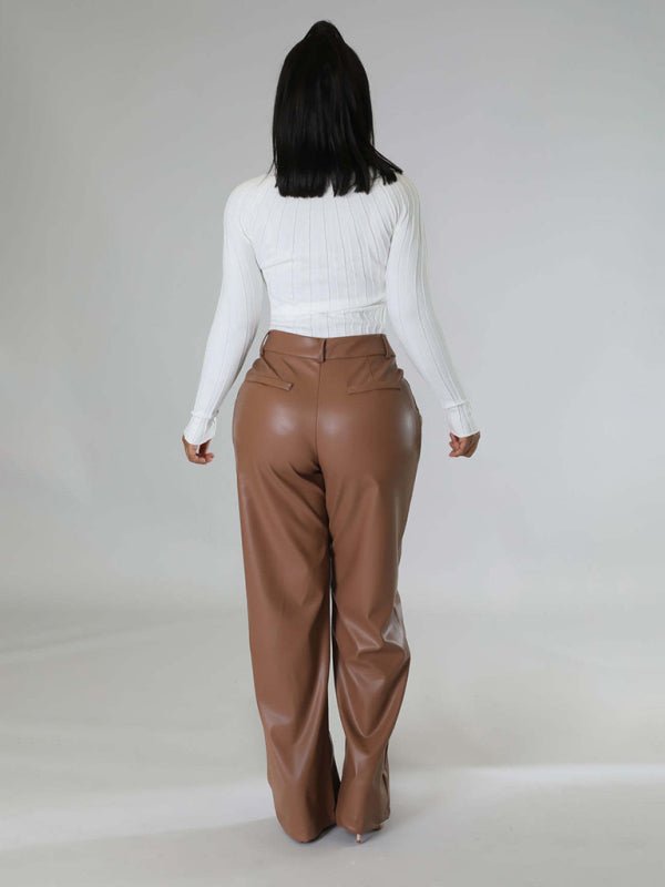 PU Leather Loose Wide - Leg Leather Pants - TayDiane