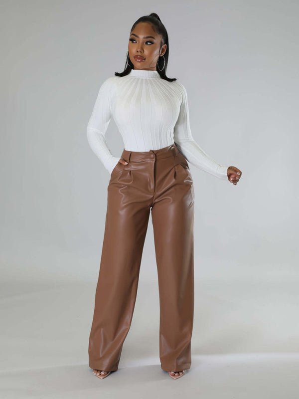 PU Leather Loose Wide - Leg Leather Pants - TayDiane