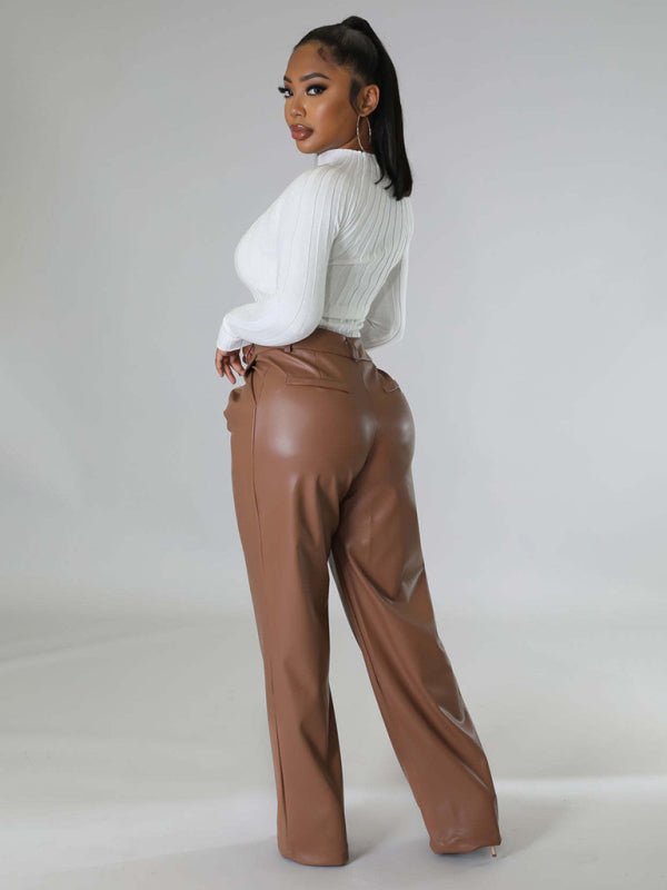 PU Leather Loose Wide - Leg Leather Pants - TayDiane