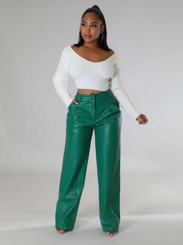 PU Leather Loose Wide - Leg Leather Pants - TayDiane