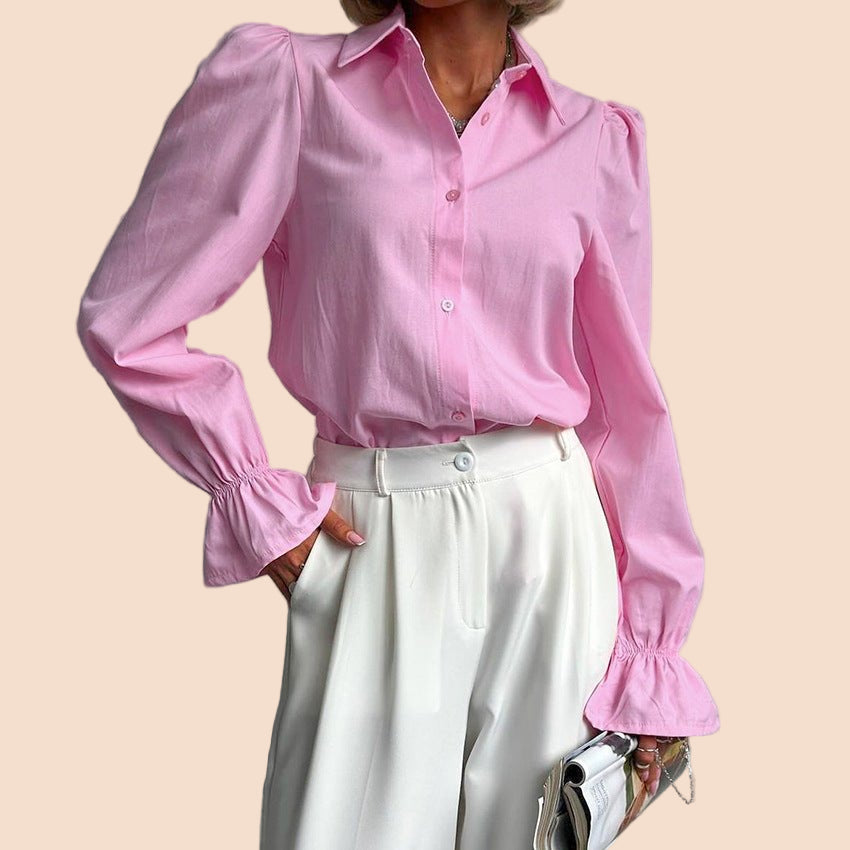 Puff Sleeve Classic Button - Down Blouse - TayDiane