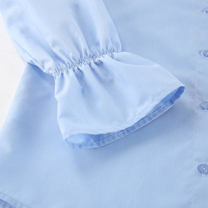 Puff Sleeve Classic Button - Down Blouse - TayDiane