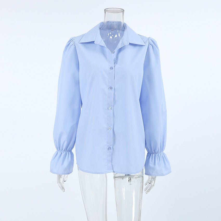 Puff Sleeve Classic Button - Down Blouse - TayDiane
