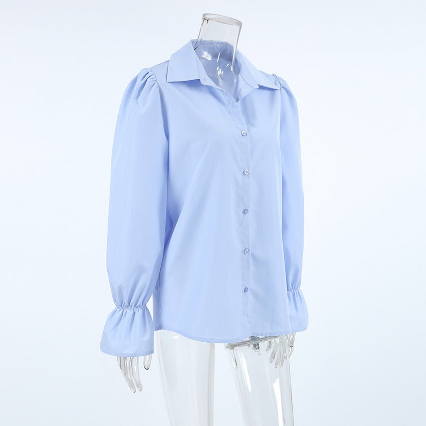 Puff Sleeve Classic Button - Down Blouse - TayDiane