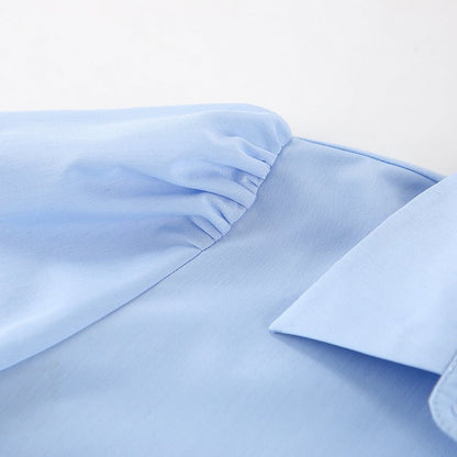 Puff Sleeve Classic Button - Down Blouse - TayDiane