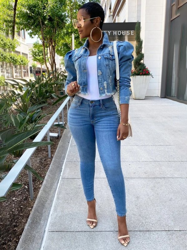 Puff Sleeve Cropped Denim Jacket - TayDiane