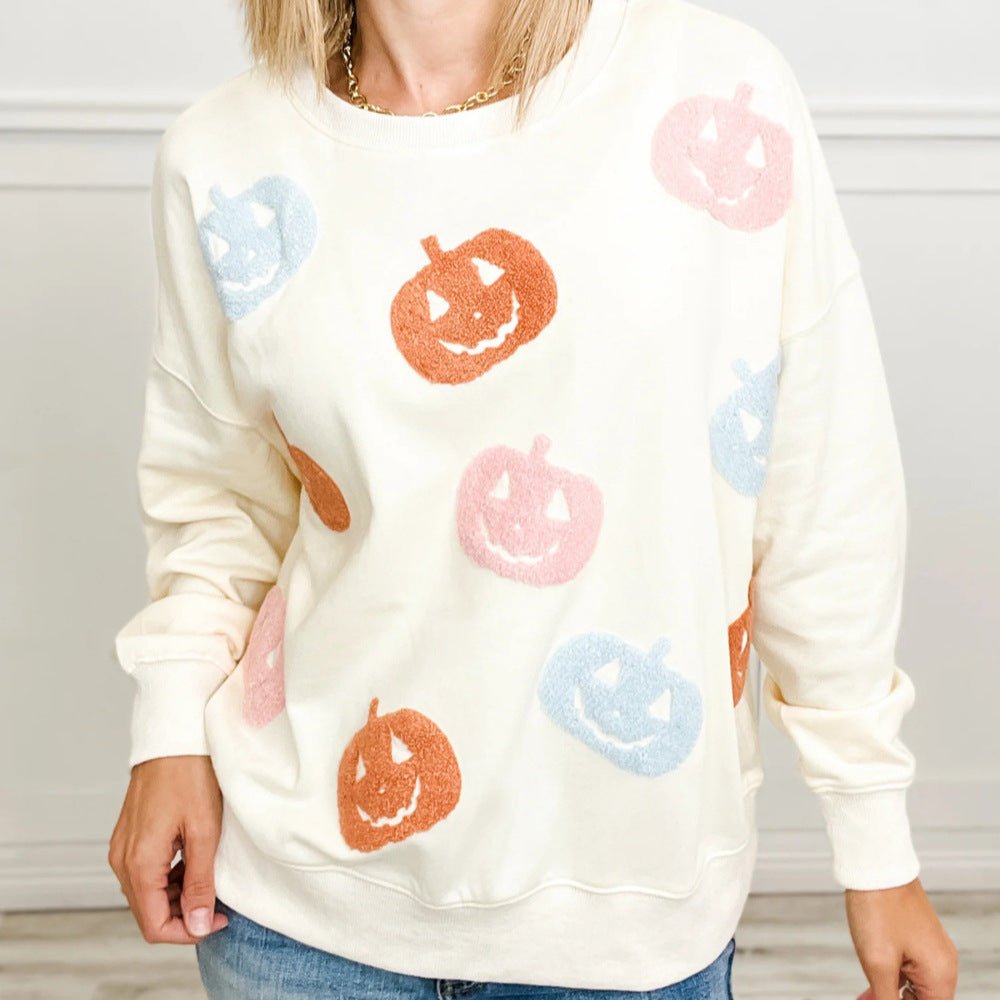 Pumpkin Print Halloween Sweatshirt - TayDiane