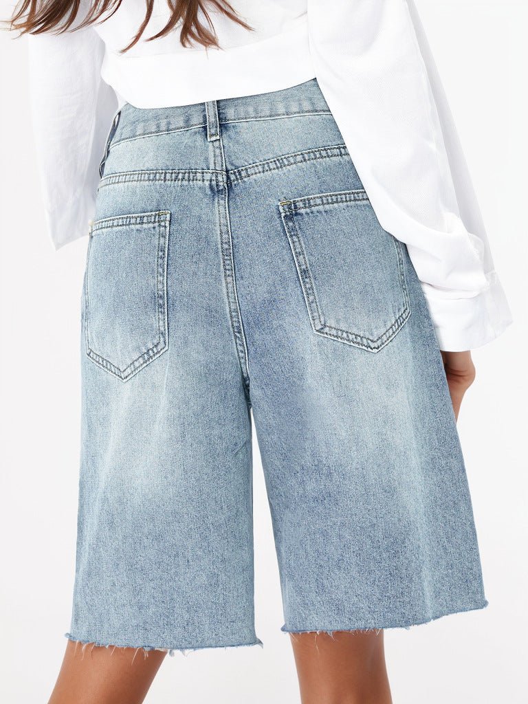 Retro Distressed Raw Hem Bermuda Shorts - TayDiane